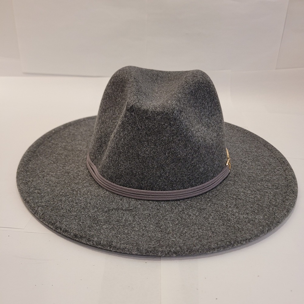Time and Tru Women's Fedora‎ Hat Heathered Grey Gold Buckle One Size NWT